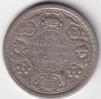Silver 1/4 Rupee 1943 King George VI Calcutta Mint Coin