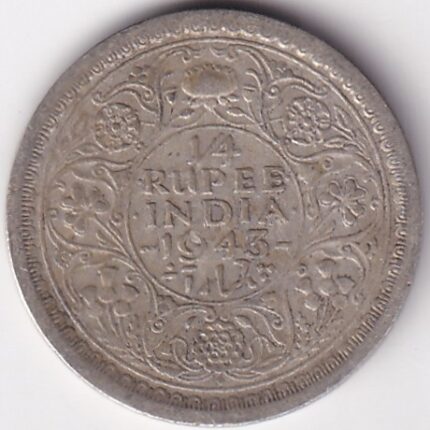 Silver 1/4 Rupee 1943 King George VI Bombay Mint Coin
