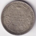 Silver 1/4 Rupee 1944 King George VI Bombay Mint Coin