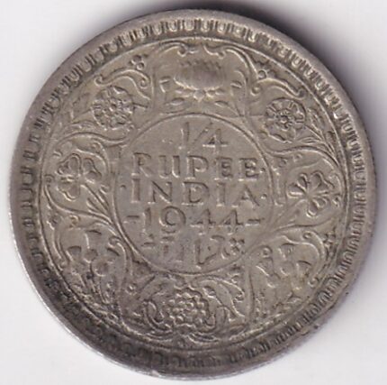 Silver 1/4 Rupee 1944 King George VI Bombay Mint Coin