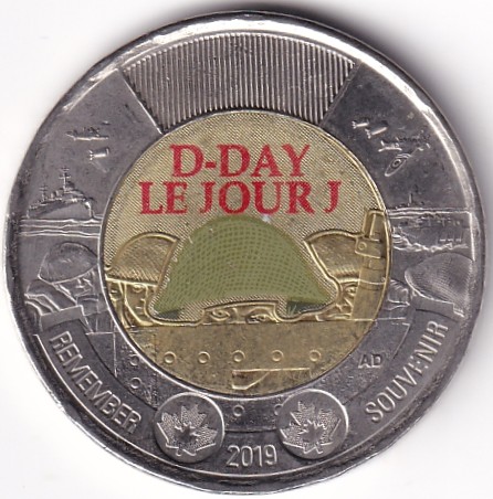 IMG_0047 Two Dollars Canada 2019 D Day Colored Unc Coin - Image 1