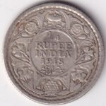 Silver Quarter Rupee of George V of 1918 Coin