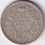 Silver 1/4 Rupee 1945 King George VI Bombay Mint Coin