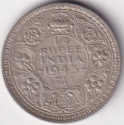 Silver 1/4 Rupee 1945 King George VI Bombay Mint Coin