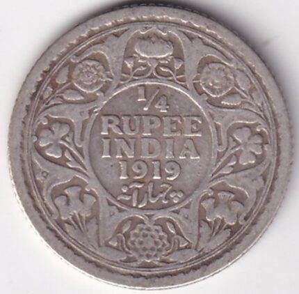 Silver Quarter Rupee of George V of 1919 Coin