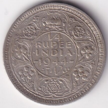 Silver 1/4 Rupee 1944 King George VI Lahore Mint Coin
