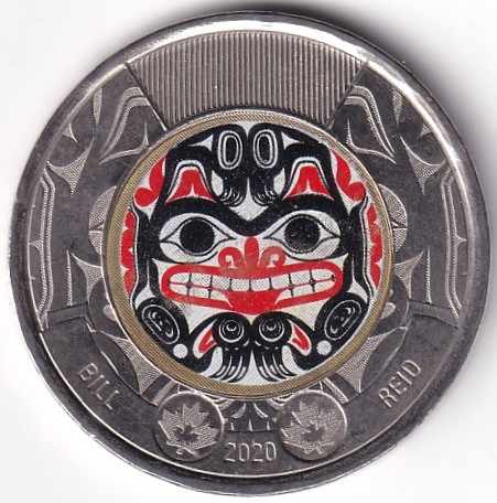 IMG_0053 Two Dollars Canada 2020 Bill Reid Colored Unc Coin - Image 1