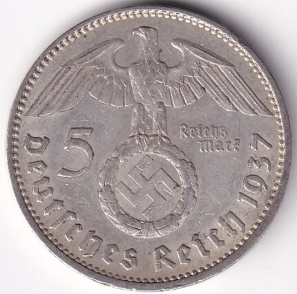 Germany 5 Reichsmark 1937 Berlin Mint Silver Coin