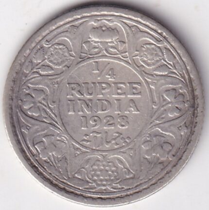 Silver Quarter Rupee of George V of 1928 Coin