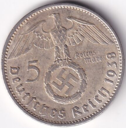 Germany 5 Reichsmark 1938 Berlin Mint Silver Coin