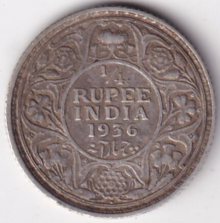 Silver Quarter Rupee of George V of 1936 Bombay Mint Coin