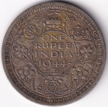 1944 One Rupee Lahore Mint Silver Coin