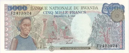 5000 Francs of Rwanda of 1988 Unc Note