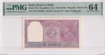 Two Rupees CD Deshmukh Sign 1943 UNC 64 PMG Grade Note