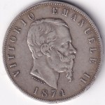 Italy 5 Lire of 1874 Victor Emmanuel II Silver Coin