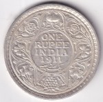 King George V 1911 One Rupee Bombay mint Silver High Detail Coin