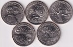 United States 1/4 Dollar Five Different Commemorative Issue Copper Nickel Coins Set