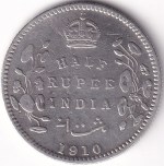 Half Rupee of British India of 1910 of Calcutta Mint Silver Coin