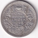 British India One Rupee 1945 Lahore Mint Silver Coin