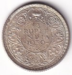 Quarter Rupee 1939 King George VI Silver Unc Coin