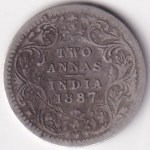 British India 2 Annas 1887 Silver Coin