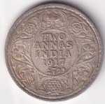 Two Annas King George V 1917 Silver Coin