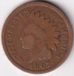 Indian Head One Cent of United States of 1907 Bronze Coin