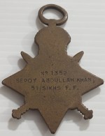 First World War 1914-1915 Star Named Abdullah Khan Sikhs FF Medal - Image 2