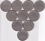 50 Paise 1960 to 1971 Ten Different Years Coins Set