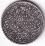 Bombay Mint 1938 Half Rupee King George VI Silver Coin