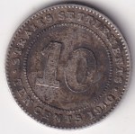 Ten Cents Straits Settlements 1910 King Edward VII Silver Coin