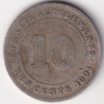 Straits Settlements 10 Cents 1891 Vitcoria Queen Silver Coin