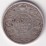 British India Two Annas 1911 King George V Silver Coin Rare