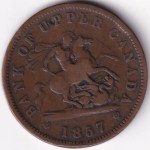 1857 Bank of Upper Canada One Penny Token Copper Coin