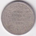 British India 1893 Victoria Silver Two Annas Coin