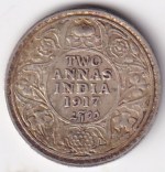 British India Two Annas King George V 1917 Silver Coin