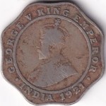 4 Annas 1921 Bombay Mint Copper Nickel Rare Coin