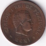 1901 Portuguese India 1/2 Tanga Coin Carlos I Bronze Goa Issue