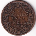 One Quarter Anna 1909 Edward VII Bronze Coin