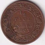 British India 1/2 Pice 1907 King Edward VII Copper Coin