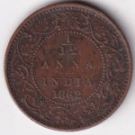 1/12 Anna 1862 of British India of Victoria Queen Copper Coin
