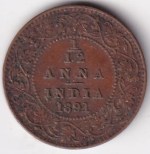 1/12 Anna 1891 of British India of Victoria Empress Copper Coin