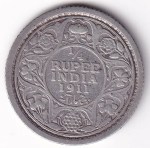 British India 1/4 Rupee 1911 King George V Silver Coin Rare