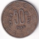 50 Paise 1989 of India Hyderabad Mint Copper Nickel Rare Coin
