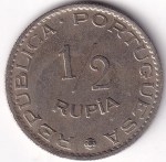 Copper Nickel Lisboa Mint of Portuguese India Goa 1/2 Rupia 1952 Coin