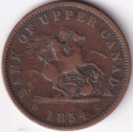 1854 Bank of Upper Canada One Penny Token Copper Coin