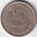 Copper Nickel Lisboa Mint of Portuguese India Goa 1/4 Rupia 1952 Coin - Image 2