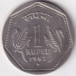 One Rupee 1987 Hyderabad Mint Nickel Coin