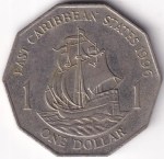 East Caribbean States 1996 One Dollar Coin Featuring Historic Sailing Ship