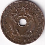 1955 Rhodesia and Nyasaland One Penny Bronze Coin